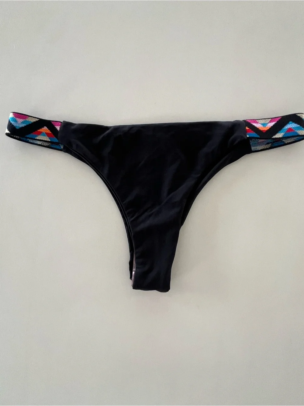 L*Space Black Itsy Cut Bikini Bottoms Multicolor Woven Straps Size Medium NWOT